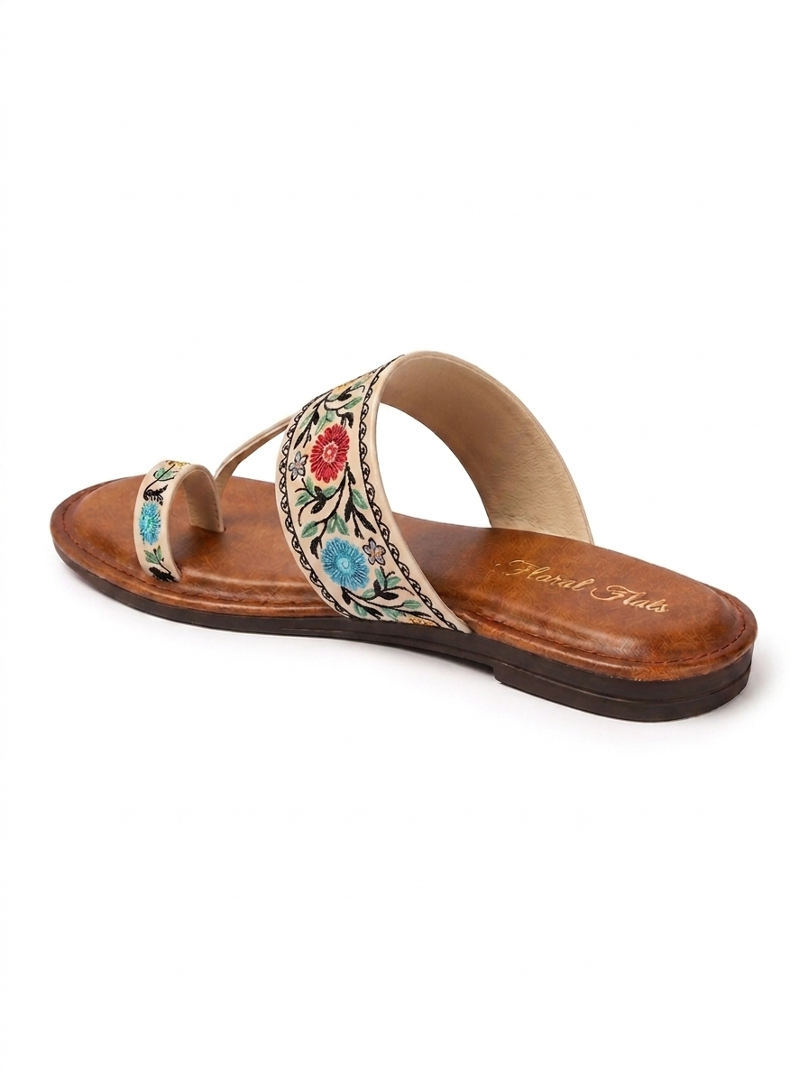 Floral Flats Women's Floral Print Ethnic Flat Sandal - Beige
