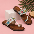Floral Flats Women's Floral Print Ethnic Flat Sandal - White