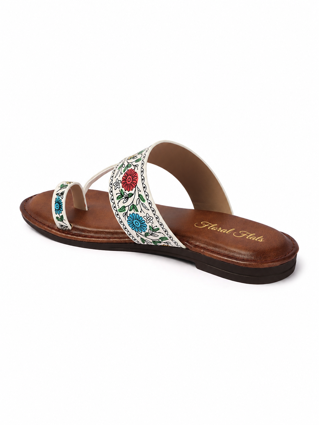 Floral Flats Women's Floral Print Ethnic Flat Sandal - White
